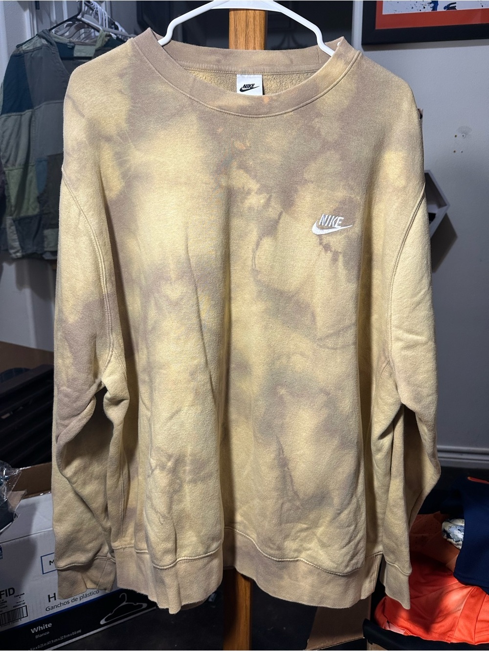 Nike Club Fleece Crewneck Sweatshirt Tie Dye Brown Tan